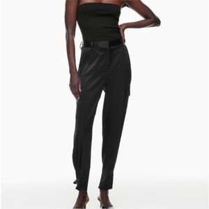 Aritzia Babaton Black satin cargo pants